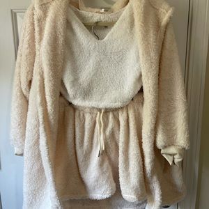 Small fuzzy lounge set with top, bottom and sweater!